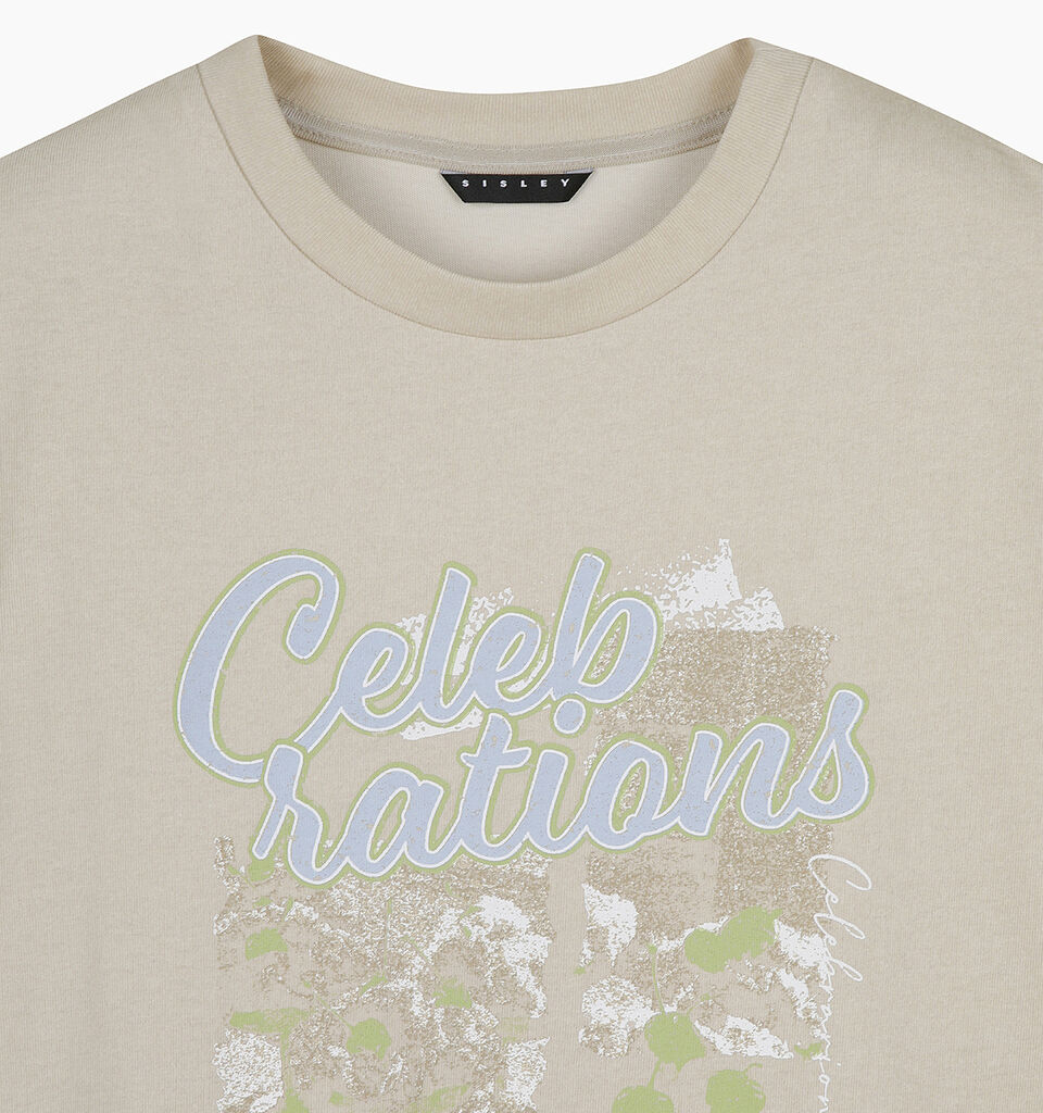 T-shirt over beige chiaro con stampa - sisley k  t shirt manica corta - Beige | Sisley K image number 3